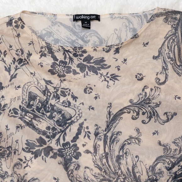Walking Art Sheer Paisley Print 3/4 Sleeve Top Size Medium - Picture 3 of 7